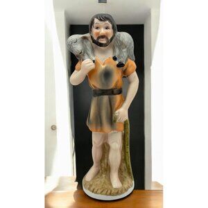 Vintage Homco Christmas Nativity Shepherd Figurine with Lamb Ceramic Replacement